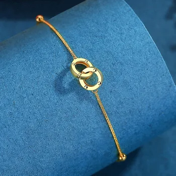  18-каратный златна гривна с двоен о-пръстен За жени Au750 Лого от истинско злато Модерен висококачествен гривна Подарък за приятелка и Съвременен стил и Изискани бижута