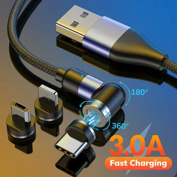  540 Въртящ се Магнитен Кабел Micro USB Тип C Кабел Магнитна Зареждане Зарядно Кабел За iPhone 12 Xiaomi Samsung USB Телефонен кабел