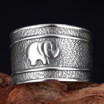  999 silver широка гривна в стил слон в женски стил сребърен ретро етнически вятър твърди отворена уста, за да изпратите подарък на майка си