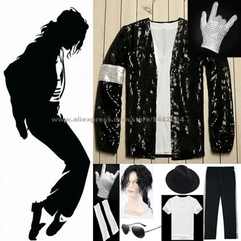  MJ Майкъл Джексън Яке в стил на Били Джийн Палто и ръкавици, Модерни Танцови Костюми Cosplay Костюм Дрехи за партита Колекция подпори