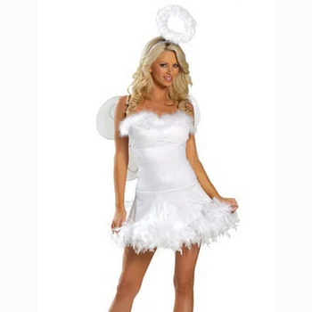  безплатна доставка Женски костюм от бял Ангел за Хелоуин с пискюл бандажное рокля за жените с крило от костюм за Хелоуин