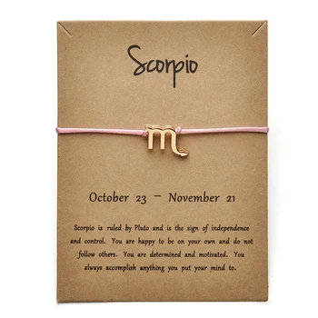  Бижутата 12 Съзвездия на Зодиака Скорпион Щастлив Въженият Гривна Гривни За жени и мъже, Подарък за Рожден Ден
