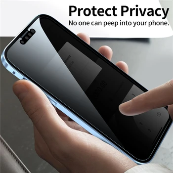  Защита от надзъртане Калъф за телефон от закалено Стъкло за iPhone 13 Pro Max 13Pro Магнитен Двуслойни цял екран устойчив на удари Прозрачен калъф