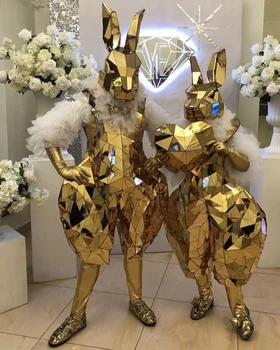  Златен заек огледален костюм концерта мъжете и жените Хелоуин парти Ролеви игри костюм увеселителен Парк Тематичен парк Парад
