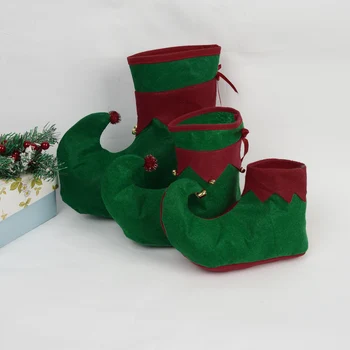  Коледен Елф Cosplay Костюм Аксесоари Свирки Декор, Шапка, Обувки Празнични Елфските Краката Чехли, Набор за Възрастни и Деца Подаръци за Коледно парти
