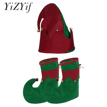  Коледен Елф Cosplay Костюм Свирки Декор, Шапка, Обувки Празнични Елфските Краката Чехли, Набор за Възрастни и Деца Коледни Подаръци Аксесоари