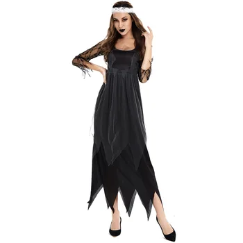  Ужасна Жена Зомби Вещица, Вампир Cosplay Униформи Призрак на Булката Черна Асиметрична рокля Призрак Детски Костюми за Хелоуин за жени