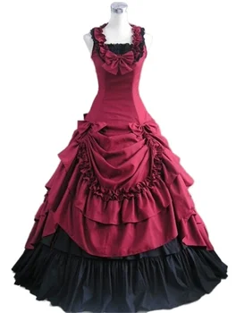 Червени и черни класически готически бални рокли/женски реколта рокли в стила на 1950-те години с флорални принтом вечерна рокля без ръкави
