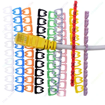  100 бр./кор. 6 мм, 7 мм, CAT5 CAT6 мрежов кабел номер маркер клип 0-9 стаи маркери кабел цвят кабелни скоби броя щипки