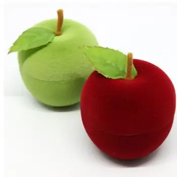  100 бр./много сладки плодове ябълка ковчег за бижута карикатура червено зелено кадифе пръстен, колие кутия