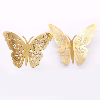  12 бр. злато, сребро PVC 3D Стикери за стена Пеперуди, Пеперуди Кухи направи си САМ Начало Декор Плакат за Детска стая Декорация на стените Парти