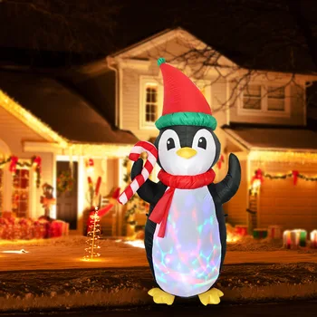  180 см Коледен Надуваем Пингвин На открито Поляна за партита с въртящи се светлини и Коледни декорации за дома 2021 Коледен подарък Навидад