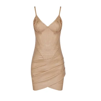  2021 Нова Мода на Дрехи от изкуствена кожа на женските полови облегающая Спагети Каишка Клуб, вечерна рокля