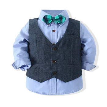  2021 популярната детска пролетно облекло за външната търговия с нови момчета джентълмен риза с дълъг ръкав жилетка и панталони от три елемента 0-8 години