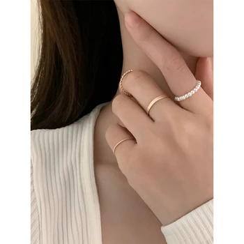  2021 Пръстени в корейски стил за жени Y2k Страхотна Мода Комплект от 4 теми Бижута Елегантен Перли Малко индивидуално пръстен Подарък