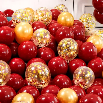 24 бр. Сватбени декорации Латексови балони Златен Рубинено-червен балон Конфети, Балони 