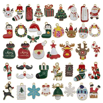  24x Смесени Метални Эмалевые Окачване Коледни Висулки Бижута Мъниста за Гривни, Обеци Производство на бижута Декор Коледно Детски подарък