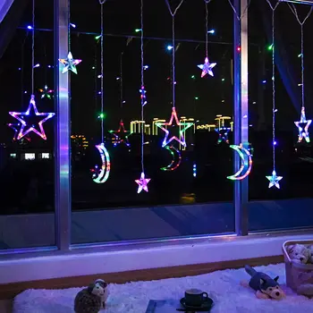  3,5 М led звезда луната струнен лампа завеса, окачена лампа Коледна украса спалня Коледна Начало декор Навидад