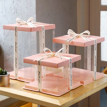  30 см, Прозрачна Розова Плюшен Мече Опаковъчна Кутия PVC Прозрачни Кутии Подарък за торти на Годишнина от Сватбата, Рожден Ден, Детски Аксесоари за душ