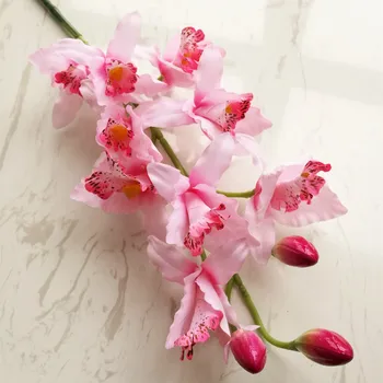  5 бр. Изкуствени Орхидея Цимбидиум в Голям Размер, 9 глави Cattleya Hybrida Цветя Орхидея за Сватба Централните Декоративни цветя