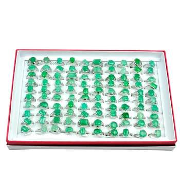  50 бр. Зелен камък в Сребърен цвят Женски Пръстени За женската носия Големи количества Гореща Разпродажба LR4007