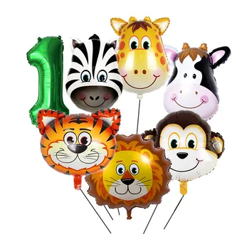  7 бр. Сафари в Джунглата Номер деня на раждане на животното балон Див Един Детски рожден Ден Украса за парти в джунглата на парти Декор за душата на детето