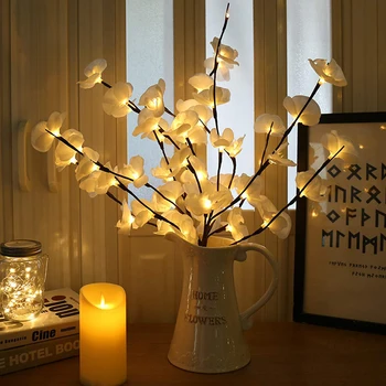  73 cm 20 Крушки LED Рози Цвете Клонка Върба Лампа с батерии Декоративни осветителни Тела Висока Ваза Пълнител за Коледната Украса на дома