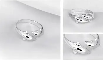  925 сребро мода делфин животно момиче пръстен на пръста си бижута жените отворен пръстен за партита не избледнява на пряка доставка