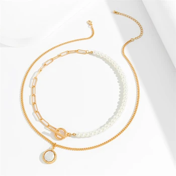 Ailodo Елегантна перлена огърлица с окачване за жени Златен сребърен цвят Вечерна Сватба Изявление Колие-Яка Мода бижута подарък