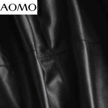 AOMO 2021 Нова Женска черна изкуствена кожа с висока талия Миди Полата Реколта женски шикозни поли до средата на прасците 4C193A