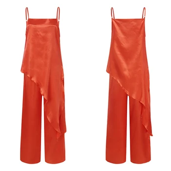  Celmia Дамски секси комплекти, сатен панталони без ръкави 2022 Летни асиметрични Прашка Риза и широки панталони, Костюми Модни комплекти от 2 бр.