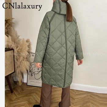  CNlalaxury 2022 Зимно палто Топла hoody с качулка Яке Дамско Палто Ежедневното однотонное женски Джоба копчета Оверсайз Дълго яке Върховете на Горно облекло