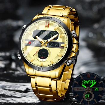  CURREN Модерни Спортни златни мъжки дигитален часовник с хронограф от неръждаема стомана Ръчен часовник Luminou Led мъжки ръчни часовници За мъже