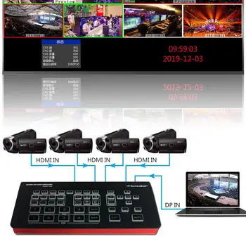  DeviceWell HDS7105 Микро-видео 5-канален превключвател и смесител 4CH-HDMI+1CH-DP PGM PVW Многовидовой МИКС ПРИЩЯВКА на излъчването на живо СРЕЩУ Blackmagic Atem
