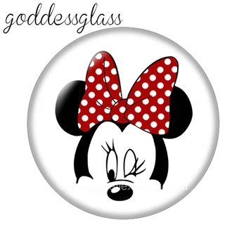  Disney Мини Маус Символ на Мики Карикатура 10 бр. 12 мм/20 мм/25 мм Кръгла снимка стъклен кабошон с плоска заден панел Колие, което прави изводи