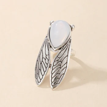  Docona Пънк Крила на Ангел Пръстен сребърен цвят за жени, Мъже Готически Планински Кристал, Опал Метални Пръстени за пръстите на Бижута, аксесоари 18356