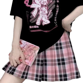  Egirl Kawaii Клетчатая Плиссированная мини-пола 2021 Корейски Стил Градинска Дамски Японската Училищни униформи Harajuku Kpop Къса Пола