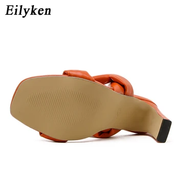  Eilyken 2022 Нови сексуални нагънат обувки, Дамски сандали, Дамски летни обувки на висок ток с квадратни пръсти, Дамски обувки в бял, черен, оранжев цвят