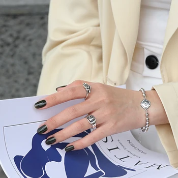  F. I. N. S Античен Пънк Днешно Пръстен от сребро 925 проба Ретро Пръстени с възли за жени, Сребърни пръстени 925 проба в корейски стил на Дамско бижу