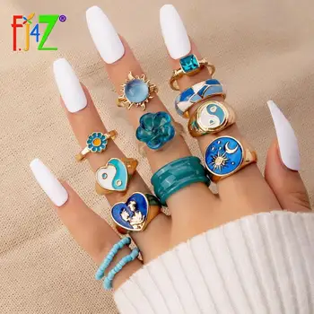  F. J4Z Горещите Модни комплекти, пръстени с емайл за жени Boho До 12 бр. Женски пръстен с няколко дизайнами Пръстен за пръстите на Подаръци Бижута
