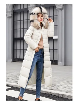  FNOCE 2020 Дълга дрехи с памучен хастар Дамско зимно яке с голям кожа яка Свободна Нова стилна дебела naka яке с памучна подплата