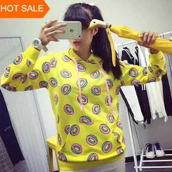  Harajuku Поничка Печат Блузи, Жилетки За жени 2021 Нова мода жълти с дълги ръкави Свободни пуловери Ежедневни Блузи голям размер M-XL