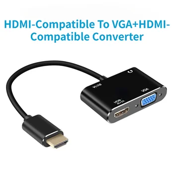  HDMI-Съвместим С HDMI-Съвместим Женски VGA Конвертор С Двоен Екран Адаптер за ТЕЛЕВИЗОР, Проектор Лаптоп HDMI-Съвместими
