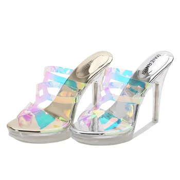  HOKSVZY 2020 Лятна мода Цветни обувки на висок ток с малка уста Ежедневни прозрачни дамски сандали с рибено уста WZ