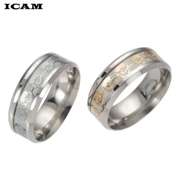  ICAM Нов пръстен с череп за мъже и жени от неръждаема стомана Модни бижута Каратель пръстен с череп пънк светлинен Светят в Тъмното Пръстен