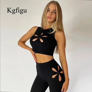  KGFIGU Черни есенни панталони за 2021 година, комплекти за жени, секси прилепнали потници без ръкави, с висока талия, меки панталони, подходящи облекло, клубен спортен костюм