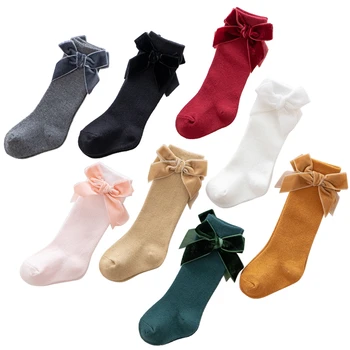  Lioraitiin от 0 до 3 години Дете Момиче Чорапогащи Classic обикновена Памучни Чорапи с луксозен лък 8 цвята