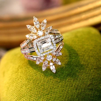  LUOWEND Пръстен от бяло злато 18 Карата Годежен пръстен Пръстен с естествен диамант Дамско Модно Дамско Сватба Bague Луксозен Дизайн