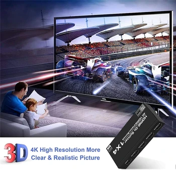  Navceker 1x2 Преминете Сплитер HDMI-съвместим 4k 60 Hz 1 в 2 От 4 за два монитора 1080P 3D 1x4 дървен материал HDMI Сплитер за PS4 pro