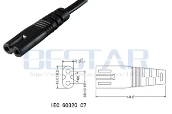  NEMA 1-15П 2-пинов щепсел към IEC 320 C7 IEC320 къс кабел, ac кабел е 20 см за ac адаптер Лаптоп